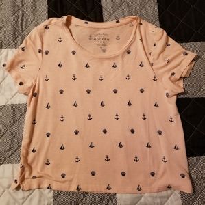Peach crop top with anchors